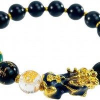 10MM Obsidian stone paired with Pixiu Five Road God of Wealth bracelet-Adjustable Stretch Crystal Je